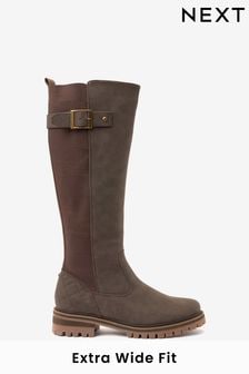 Chocolate Brown Extra Wide Fit Forever Comfort® Stitch Detail Knee High Boots (T77243) | 92 €
