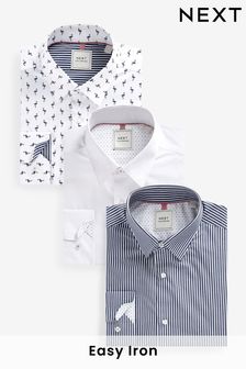 White/Blue Flamingo Regular Fit Easy Care Single Cuff Shirts 3 Pack (T77494) | €61