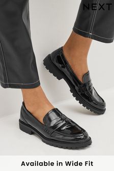 Black Regular/Wide Fit Forever Comfort Clean Patent Loafers (T77684) | kr442