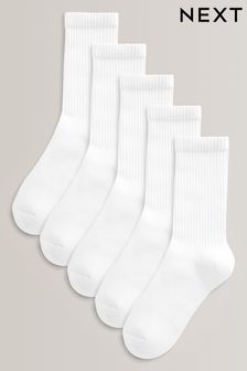 White 5 Pack Cotton Rich Cushioned Footbed Ribbed Socks (T77750) | $25 - $31
