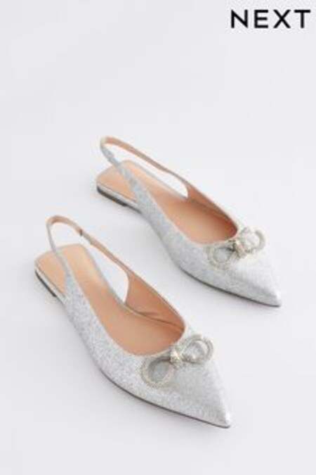 Silver Forever Comfort® Bow Slingback Flats (T77866) | 53 €