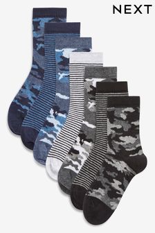Blue Camouflage/Stripes Cotton Rich Socks 7 Pack (T77910) | $17 - $20