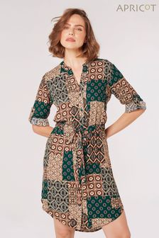 Apricot Green Retro Patchwork Shirt Dress (T77970) | SGD 68