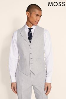 MOSS Tailored Fit Light Grey Herringbone Waistcoat