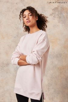 Mint Velvet Lang geschnittenes Sweatshirt mit seitlichem Reißverschluss, Pink (T78146) | 93 €