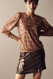 Black/Gold Sequin Next A-Line Mini Skirt (T78447) | 19 €