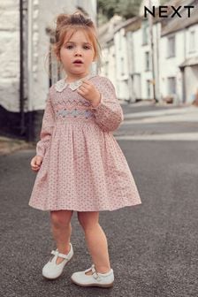 Roz geo - Rochie încrețită cu imprimeu și guler (3 luni - 8 ani) (T78610) | 190 LEI - 240 LEI
