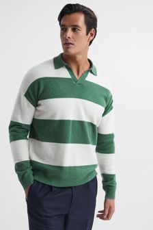 Reiss Pine Green/Ecru Port Striped Wool Rugby Shirt (T78691) | CA$337