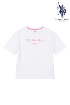 U.S. Polo Assn White Script Boxy T-Shirt (T78763) | €6.50 - €8