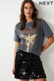 Negro - Minifalda de terciopelo con lentejuelas (T78797) | 51 €