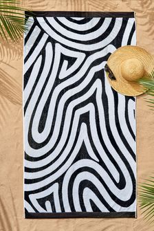 Nalu Nicole Scherzinger Black Makai Combed Cotton Velour Beach Towel (T78806) | €49