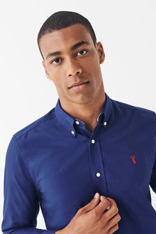 Mid Blue With Stag Long Sleeve Oxford Shirt (T79042) | $35