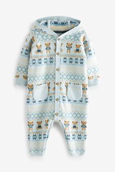 Blue Bear Baby Fairisle Knitted Hooded Romper (0mths-2yrs) (T79180) | €24 - €26