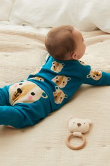 Turcoaz cu model urs  - Set tricotat din două piese cu tricot Bebeluși (0 luni - 2 ani) (T79182) | 182 LEI - 199 LEI