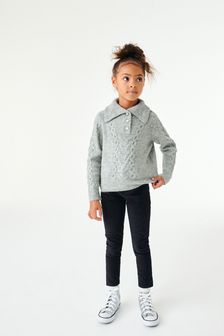 Grey Cable Knit Collar Jumper With Gem Buttons (3-16yrs) (T79211) | €12 - €16