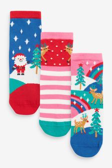 Bright Character 3 Pack Cotton Rich Christmas Ankle Socks (T79539) | $10 - $14