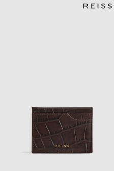 Reiss Chocolate Cabot Leather Card Holder (T79644) | KRW67,500