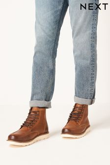 Brown Leather Apron Mid Boots (T79759) | €87