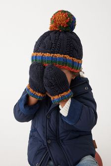 Navy Blue Stripe Hat And Mittens Set (3mths-10yrs) (T79785) | SGD 18 - SGD 21