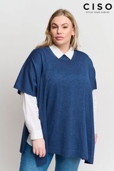 Ciso Blue Short Sleeve Knit Poncho (T79803) | $82