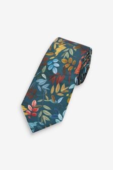 Teal Blue Leaf Slim Pattern Tie (T79827) | 18 €