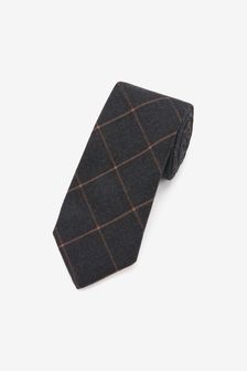 Charcoal Grey Check Regular Textured Tie (T79828) | $23