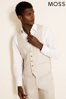 Moss Bros Slim Fit Beige Linen Suit: Waistcoat (T79966) | 94 €
