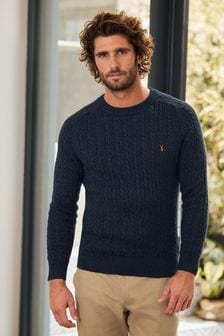 Navy Blue Twist Crew Neck Cable Knitted Jumper (T80219) | €42