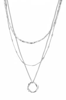 Silber - Orelia London 3-reihige Halskette mit Ring-Anhänger (T81049) | 49 €