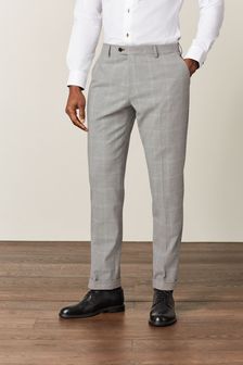 Светло-серый - Приталенный костюм в клетку с отделкой: брюки (T81065) | €25