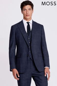 Moss Navy Blue/Black Check Regular Fit Suit: Jacket (T81105) | $246