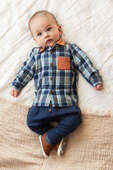 Rust Brown Check Two Piece Baby Shirt And Trousers Set (T81731) | $38 - $41