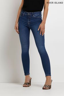 River Island Kurzgröße Skinny-Jeans mit mittelhohem Bund, Dunkelblau (T81906) | 26 €