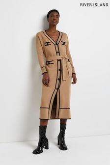 River Island Womens Brown Light Tipped Belted Cardigan Dress (T81935) | $107