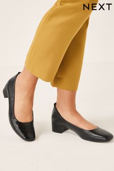 Black Croc Effect Forever Comfort® Leather Low Block Heel Shoes (T81936) | €24