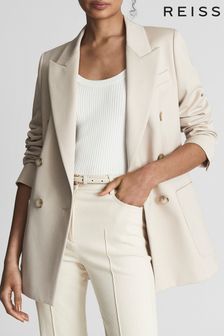 Reiss Neutral Nrd Alyx Double Breasted Twill Blazer (T82087) | €389