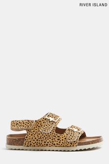 River Island Cream Kind Society Leopard Pony Cork Sandal (T82229) | ₪ 116