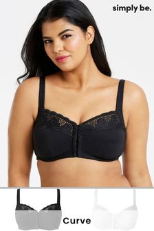 Simply Be Black/White Elana Full Cup Front Fasten Bra 2 Pack (T82296) | ₪ 140