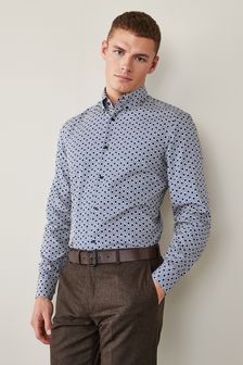 Grau geometrisch - Regular Fit, einfache Manschetten - Bedrucktes Hemd mit Besatz (T82325) | 23 €