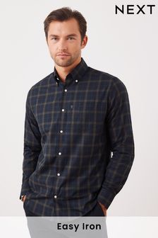 Black/Green Check Regular Fit Single Cuff Easy Iron Button Down Oxford Shirt (T82327) | $30