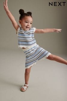 Blue/White Knitted Top And Short Set (3mths-7yrs) (T82459) | 125 SAR - 149 SAR