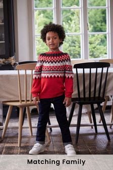 Rot - Kinder-Weihnachtspullover mit Norwegermuster, Familienkollektion (3 Monate bis 16 Jahre) (T82484) | 9 € - 12 €