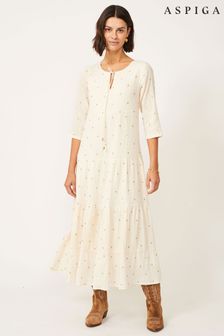 Vestido color crema de algodón con diseño bordado Crystal de Aspiga (T82509) | 172 €