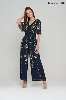 Frock And Frill Blue Embroidered Jumpsuit (T82522) | €60