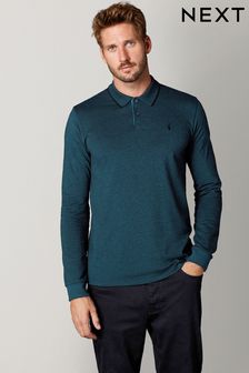 Teal Blue Oxford Long Sleeve Pique Polo Shirt (T82541) | €36