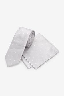 Silver Spot Slim Tie And Pocket Square Set (T82598) | $36