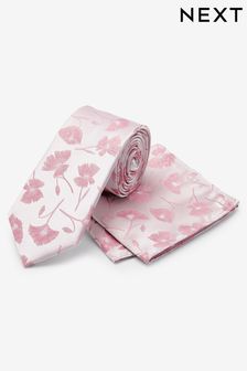 Pink Floral Regular Tie And Pocket Square Set (T82611) | $24