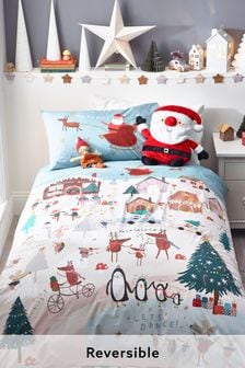 Blue 100% Cotton Fa La La Christmas Duvet Cover And Pillowcase Set (T82683) | AED81 - AED155