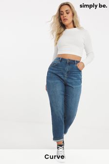Niebieskie damskie jeansy o kroju mom fit Simply Be w stylu vintage (T82801) | 100 zł