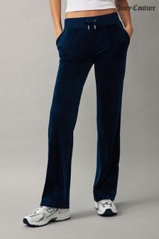 Синий - Велюровые спортивные брюки прямого кроя Juicy Couture (T83008) | €113